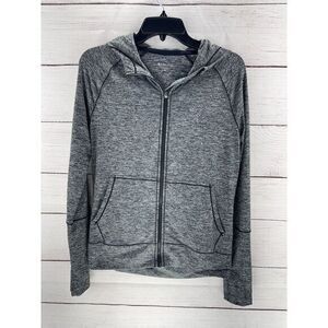 Athleta‎ Uptempo Hoodie Full Zip Jacket Heathered Gray Black Stretch Small